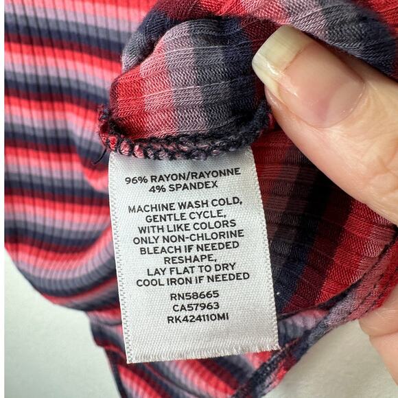 Abound Pink Burgundy Blue Gray Striped Mock Neck Sleeveless Bodysuit L - Picture 7 of 12